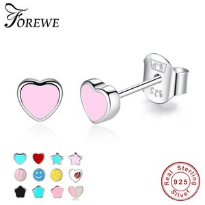 Orecchini a forma di cuore in argento sterling 925 alla moda con piccoli orecchini a forma di cuore in smalto rosa e blu per donne, ragazze, bambini, bebè, gioielleria raffinata