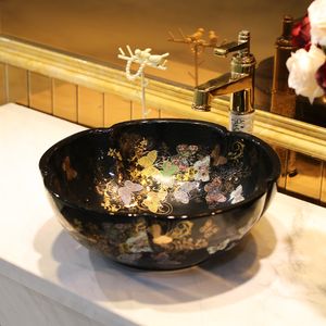 China flower shapeCeramic Sinks Counter Top Wash Basin Bathroom Sink ceramic bowl wash basin butterfly