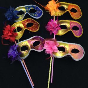 Fashion Halloween Double Color Painted Side Flower Handheld Mask Christmas Ball Performance Mask Party 6 colori Natale caldo