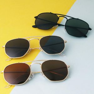 Óculos de sol hexagonal vintage para homens homens duplo ponte designer de sol dos óculos UV400 Senhoras do homem 64t com casos