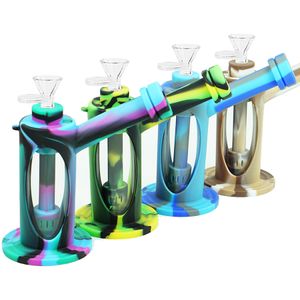 7'''Dab Rig Glass Smoking Water Tubos de vidro espesso Bongo de vidro Shisha Hookah Heatt Resistente a silicone Tubacco Tubo portátil com tigela
