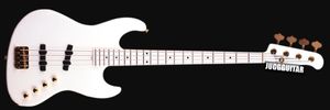 Niestandardowe 4 struny Księżyc Bass JJ-4B Larry Graham All White Electric Bass Guitar Ash Ciała, Maple Neck 21 Frets Freetboard, Gold Hardware