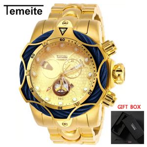 Temeite Luxury Brand Design Waterproof Watch Men Gold Men WatchesQuartzWatches WlistWatches for Men relogio dourado masculino