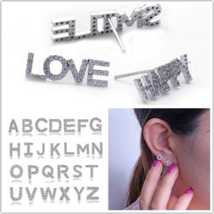 New Fashion Bling Diamond A-Z English Initial Letters DIY Name Earring Studs Womens Iced Out CZ Cubic Zirconia Letter Stud Earrings Jewelry