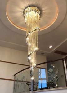 spiral design long crystal chandelier modern lighting AC110V 220V grey or clear crystal lamp staircase lighting fixtures MYY