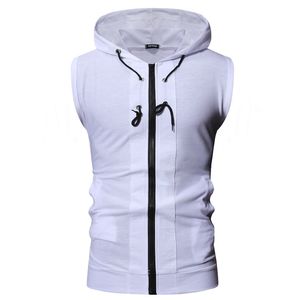 Summer Casual Mens Solid Sleeveless Sports T-Shirt Hooded Tank Top Hoodies Tee Men Bodybuilding Fitness Tops J1906186