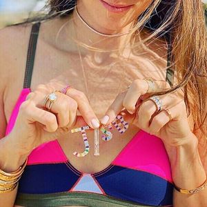 Big rainbow cz Alphabet Letter necklace 45+5cm custom name personalized Initial pendant necklaces