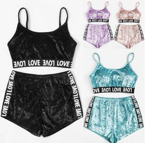 2pcs Velvet Sleepwear Sets Womens Fashion Nightwear Двухлетние костюмы летние шорты для спагетти пижамы девочка -нижнее белье 2022