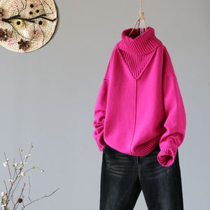 Fashion-2019 winter new turtleneck women sweaters and pullovers hot pink loose thicken warm lady pulls all match outwear coat