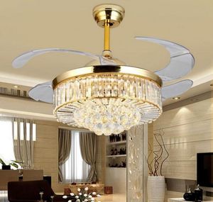 Işıklar Salon Katlanabilir Tavan Işık Fan Kristal Lambası Uzaktan Kumanda MYY ile 52 inç Altın Modern LED Kristal Tavan Fanları