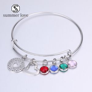 Wholesale expandable bangle bracelets for sale - Group buy Stainless Steel Heart Expandable Wire Sliver Adjustable Colorful Crystal Charm Bracelet Bangle For Women Christmas Birthday Gift Jewelry Y