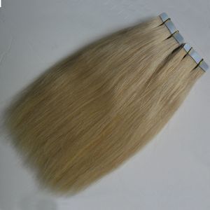 Fashion #613 Bleach Blonde Virgin Peruvian Straight Hair 200g Tape In Human Hair Extensions Cheap 80 PCS PU Skin Weft Tape Hair Extensions