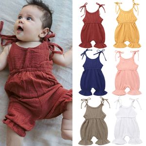 Odzież dla niemowląt 2019 Brand New Toddler Noworodka Dziewczynek Ubrania Dzieci Bawełna Romper Solid Cumpsuit Stroje Pasek Sunsuit Bez Rękawów 0-4T