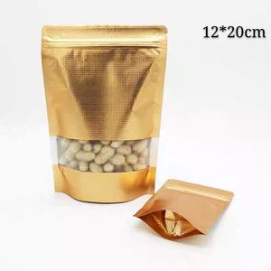 12 * 20 + 4 cm 100 pz goffratura oro imballaggio chiusura con zip sacchetto del basamento sacchetti di imballaggio con cerniera resistente all'umidità caramelle e biscotti sacchetti di cibo secco