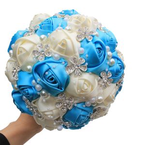 Lussuoso bouquet da sposa bellissimi fiori con perline di cristallo per matrimonio bouquet da damigella d'onore bouquet artificiali moda europea