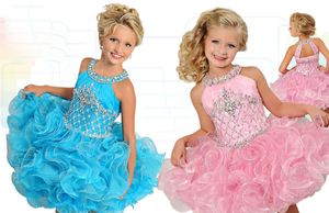 Bela Ritzee Girls Pageant Vestidos de Cristal Jewel sem mangas Bola Vestidos Cascading Ruffesl Mini Flor Curta Menina Vestido para Casamento