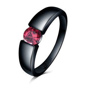 Fashion Design Encanto de pedra Red Ring Zircon Mulheres Jóias homens Wedding Black Gold Filled anéis de noivado Bague Femme atacado