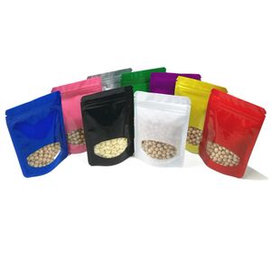 100pcs / lot 8.5x13 cm Renkli Standı Up Alüminyum Folyo Yuvarlak Pencere Açılıp kapanabilir Mylar Folyo Cookie için Kılıfı Packaging ile Depolama Bag Zip