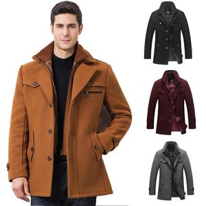 2020 Fashion new Mens Winter Thickened Warm Woolen Coat Solid Color Business Casual Trench Coat