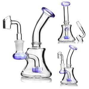 Bong d'acqua in vetro Bong con collo piegato viola con Matrix Dab Rig Narghilè Pipa ad acqua con bicchiere piccolo con giunto da 14 mm