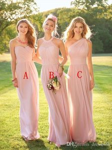 Blush Pink Long Country Style Bridesmaid Dresses Ruched One Shoulder Sweetheart Backless Cheap Maid of the Honor Dresses
