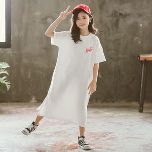 YourSeason 2020 Summer Girls Long Blouse Dresses Korean Simple Teen Kids Letter Printing Dress Loose Baby Casual White Clothes