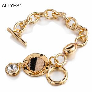 Kadınlar OT Klipsler Altın Kabuk Bilezikler Moda Takı Femme Aksesuar Allyes Kristal Leopar Charms Zincir Bilezikler