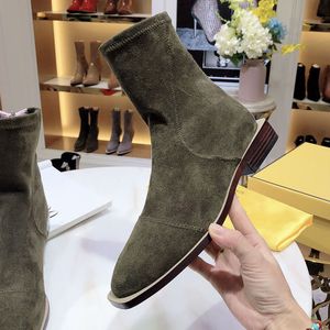 Hot Sale-Designer Lady Vinter Stövlar Suede Läder Skinny Feet Fashion Boots Rund Toe Ankel Boots Storlek 35-40