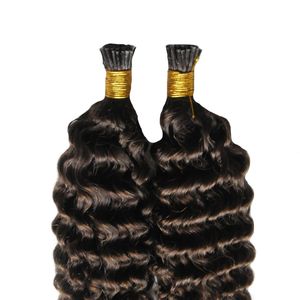 Włoski Keratyn Stick I Wskazówka Ludzkie Przedłużanie Włosów # 4 Dark Brown Pre Bonded Stick Virgin Chiński Głębokie Wave Remy Hair Extensions Darmowa Wysyłka