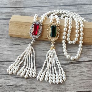 Red/Green zircon charm Pendant CZ Micro pave Connector,Natural Shell Pearl Beads Chain tassels Women Jewelry Necklace NK512