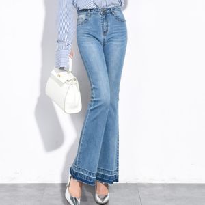 2019 Frühling Herbst hohe Taille elastische Jeans dünne Retro breite Bein Flare Jeans Frauen plus Größe