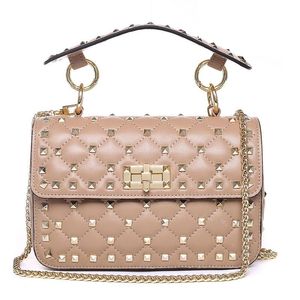 genuine leather rivet shoulder bags for women 100 sheepskin ladies fashion chain crossbody bag designer apricot clutches