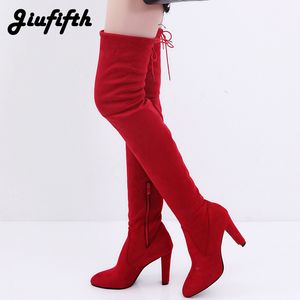 Nuovo arrivo stivali sopra il ginocchio stivali invernali moda donna scarpe da donna autunno zip tacco spesso stivale alto alla coscia donna 34-43