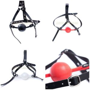 Bondage Solid Silicone Lockable PU Leather Head Harness 48mm Big Mouth Gag with Lock #G94