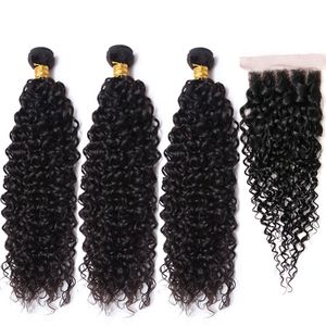 Cambodian Curly Virgin Human Hair Weaves 3 Bundles with 1 pcs Lace Closures 8A Cambodian Deep Jerry Curly Remy Hair Extensions Natural Color