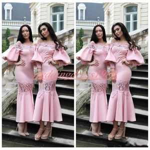 Sexiga Lace Short Bridesmaid Dresses Long Juliet Sleeve Slim Maid of Honor Dress Evening Party Gowns Formell Prom Dress Wedding Guest Wear