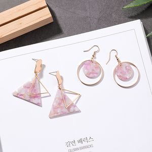 Fashion-Sterling Silver Pin Fashion Geometric Acrylic Metal Double Triangle Round Drop Earrings for Women Pink Party Brincos