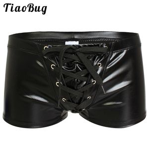 Mens Sexy Faux Leather Shiny Boxers Exotic Underwear Gay Male Latex Wetlook Shorts Panties Bikini Swimwear Cool Fetish Lingerie