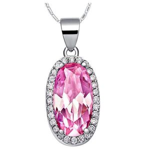 Luckyshine Party Smycken Ovala Vintage Rosa Topaz Gems Silver för Kvinnor Zircon Elegant Bröllop Halsband Pendants Ny Gratis frakt