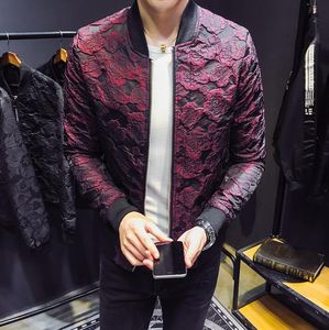 Fashion-New Jacquard Bomber Kurtki Mężczyźni Luksusowe Wino Czerwona Czarna Szary Party Jacket Outfit Club Bar Płaszcz Mężczyźni Casaca Hombre 4XL