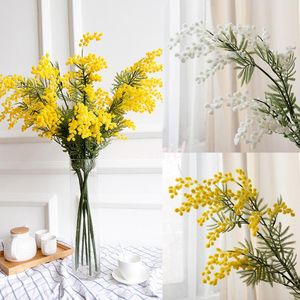 Falso Wattle / Acacia Mimosa Spray de 85 cm Garland Artificial Flower Decoração Vegetal amarelo ou branco Cor