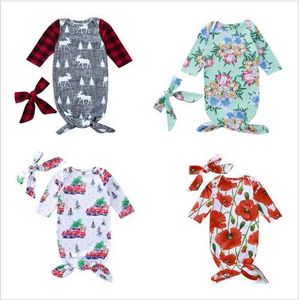 Newborn Sleeping Bags Headband Plaid Xmas Clothing Style Sleep Bag Floral Printed Letter Long Sleeve O-Neck Wraps Sleep Sacks Parisarc 6616