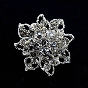 1.3 Pulgadas Brillante Tono Plateado Completo Rhinestone Cristalino Diamante Pequeña Flor Broches Pin Mujeres Ropa decoración