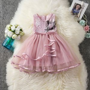 Baby Girls Lace Dress With Flower Brooch Kids Design Mesh Tutu Skirts Summer Children Gauze Vest Dresses 3 Colors