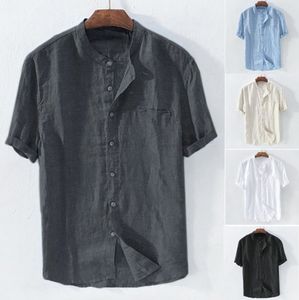 Camisas masculinas de manga curta soltas verão algodão respirável gola Lnen camisa masculina praia casual 5 cores tamanho grande tamanho asiático S-4XL