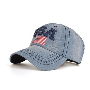 Unisex Einstellbare Gestickte USA Flagge Hysteresenhüte Gorras Denim Baseball Cap Männer Frauen Outdoor Sonnenblende Kappe Sonnenhut