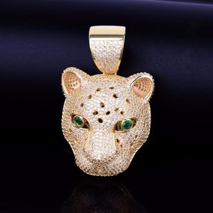 Gold Star Hip Hop Smycken Leopard Head Pendant Animal Necklaces Rock Street med Is Out Tennis Chain