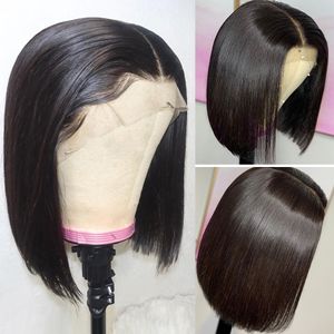 Naturalna koronkowa symulacja z przodu ludzkie peruki włosy czarne krótkie bob peruka odporna na ciepło błonnik prosty bob syntetyczny koronkowy peruki dla kobiet