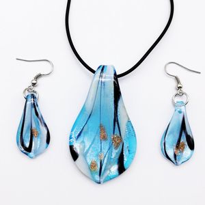 Lampwork Perlen Sets großhandel-5 Sätze Blau Murano Glas Ohrringe Anhänger Mode