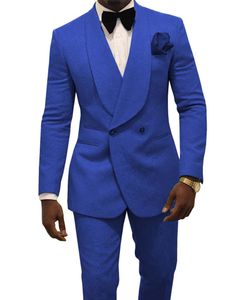 Najnowszy podwójny Blue Blue Paisley Groom Tuxedos Szal Lapel Mężczyźni Garnitury 2 Sztuki Wedding / Prom / Dinner Blazer (Kurtka + Spodnie + Krawat) W754